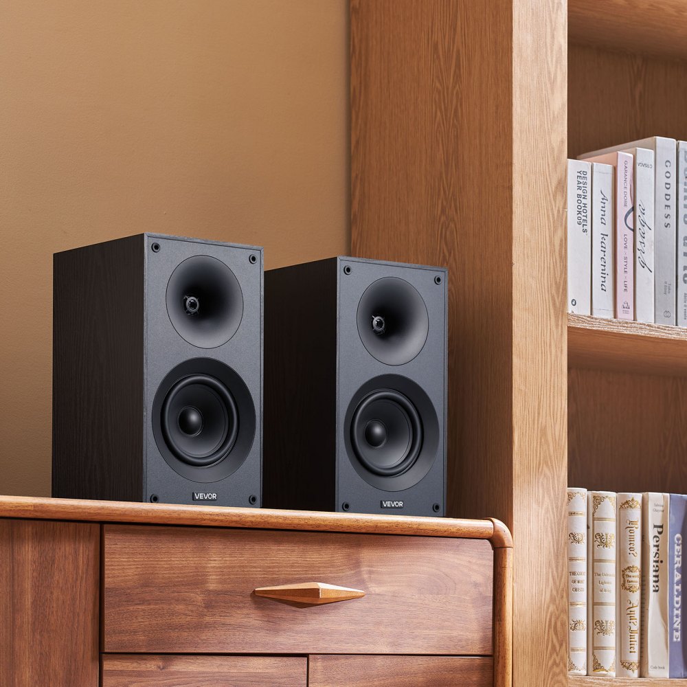 VEVOR Passive Bookshelf Speaker, 300W, Book Shelf Stereo Speakers with 5.25-Inch Woofer and 1-Inch Tweeter, Detachable Grille, 65Hz-20KHz Frequency Response, Wooden Enclosure, for Home Theater (1 Pair)
