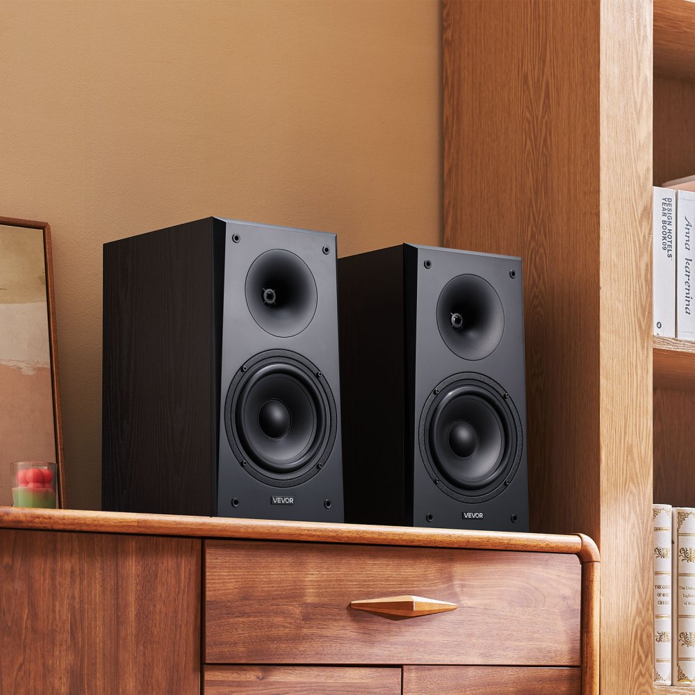 VEVOR Passive Bookshelf Speaker, 300W, Book Shelf Stereo Speakers with 6.5-Inch Woofer and 1-Inch Tweeter, Detachable Grille, 55Hz-20KHz Frequency Response, Wooden Enclosure, for Home Theater (1 Pair)