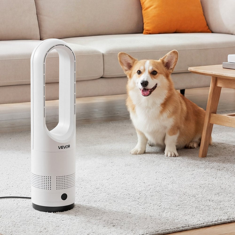 VEVOR Bladeless Tower Fan, 80° Oscillating Standing Fan, 8 Speeds & 9-Hour Timer, 15.42 ft High Velocity Floor Air Circulator, Powerful Airflow with Remote for Bedroom, Living Room, Home, Office,White