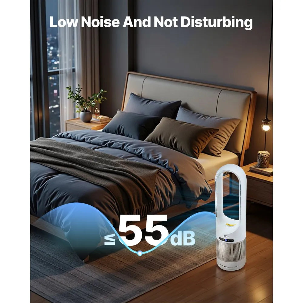 VEVOR Tower Fan Bladeless, 16.4ft/s Velocity Floor Fan that Blows Cold Air, 80° Oscillating 8-Speed Fans, 8H Timer, Standing Fans with H13 HEPA Filtration, Remote Control & Air Purification Mode