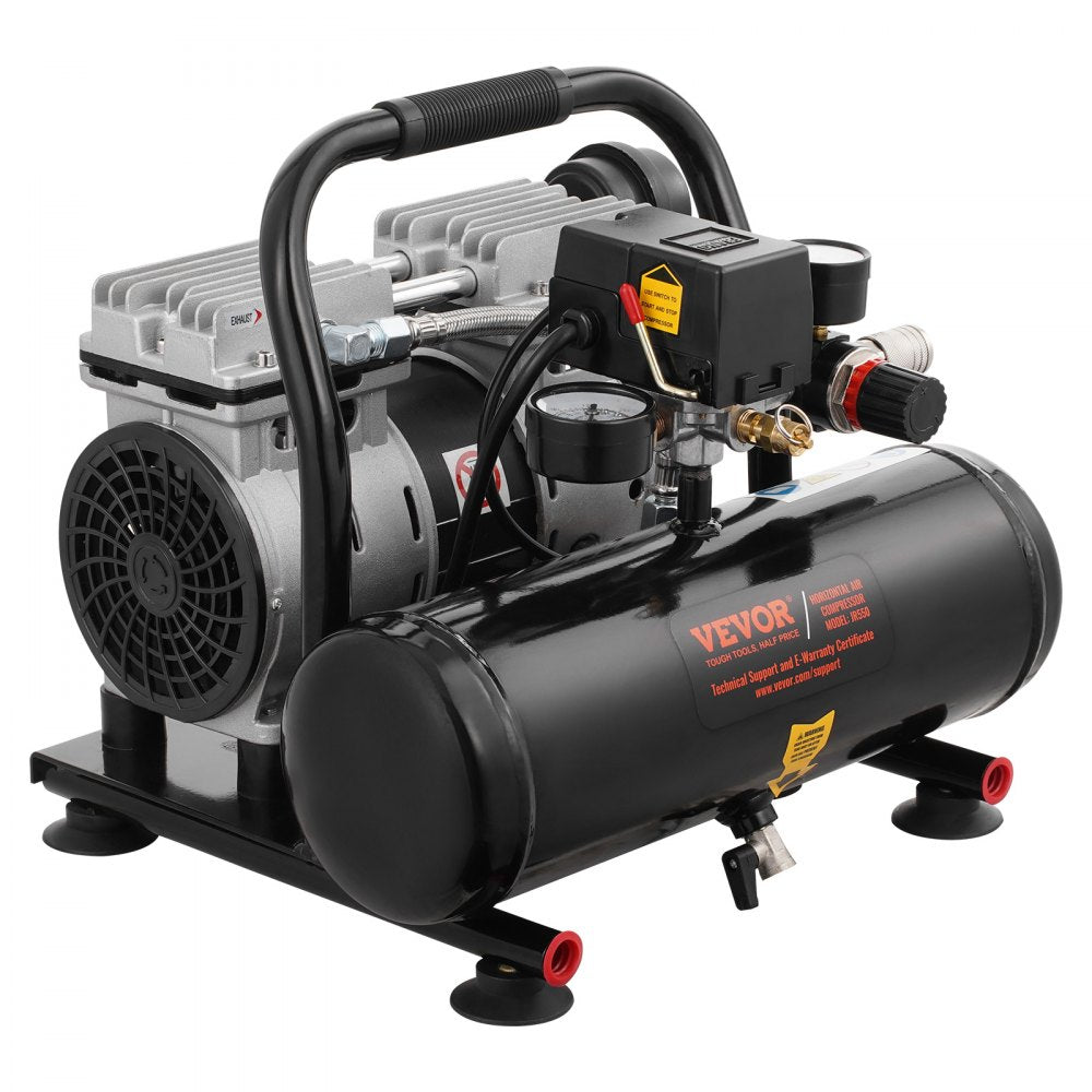 VEVOR Air Compressor, 1 Gallon Steel Tank, 1HP 1.5 CFM 90PSI Oil Free Air Compressor & Max. 120PSI Pressure, 78dB Ultra Quiet Portable Compressor, for Auto Repair, Tire Inflation, Spray Painting