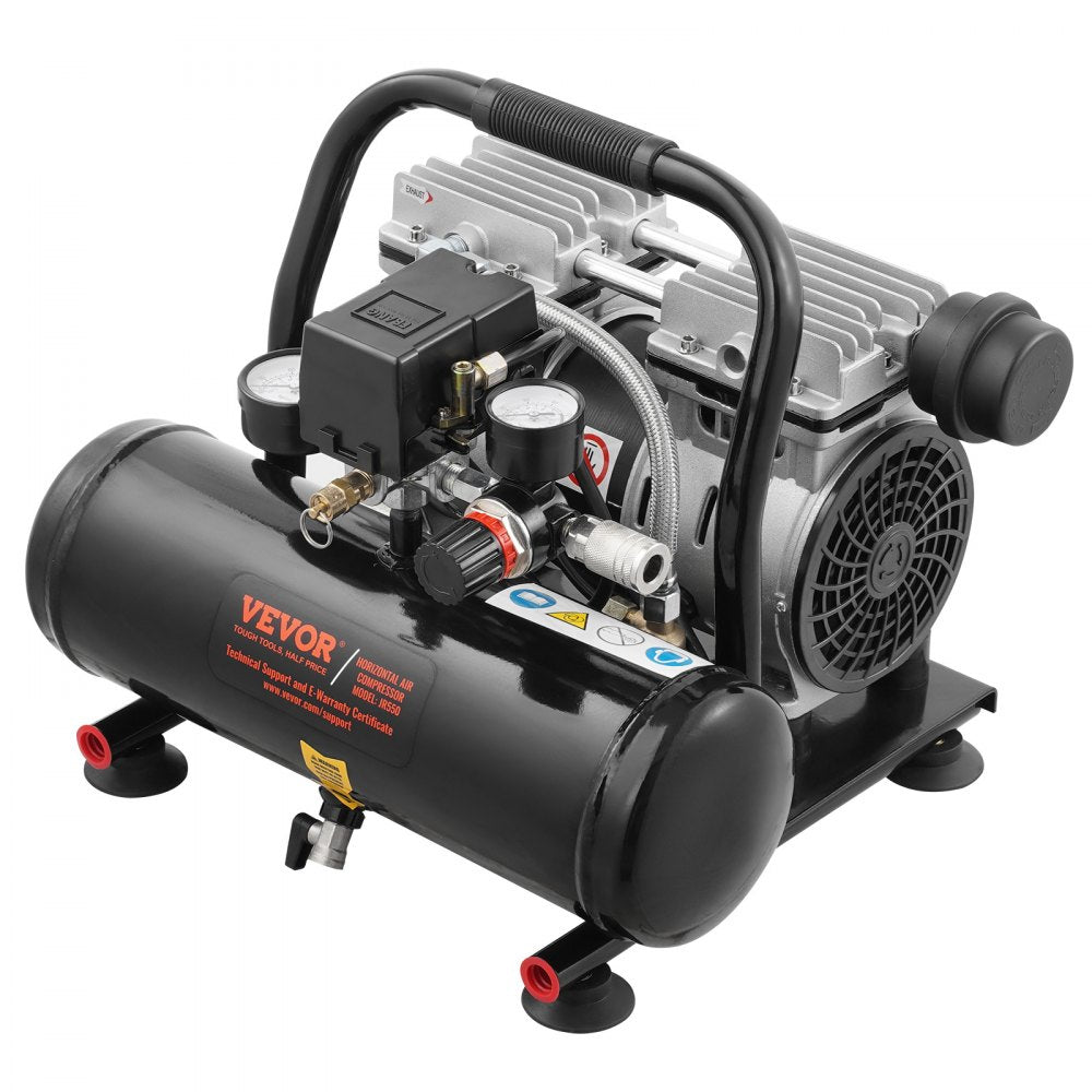 VEVOR Air Compressor, 1 Gallon Steel Tank, 1HP 1.5 CFM 90PSI Oil Free Air Compressor & Max. 120PSI Pressure, 78dB Ultra Quiet Portable Compressor, for Auto Repair, Tire Inflation, Spray Painting