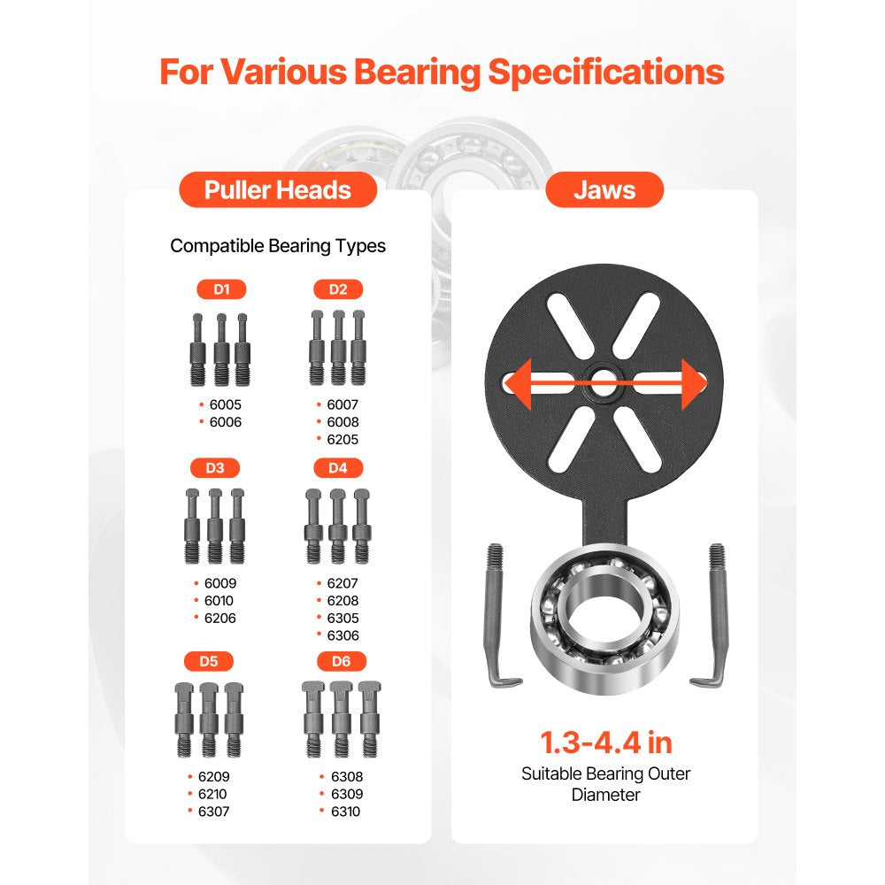 VEVOR 21-in-1 Bearing Puller Set, 21 PCS 3-Jaw Hook Puller for Internal External Bearings and Bearing Without Inner Shaft, Multifunctional Bearing Removal Tool with Heavy Duty Portable Storage Case