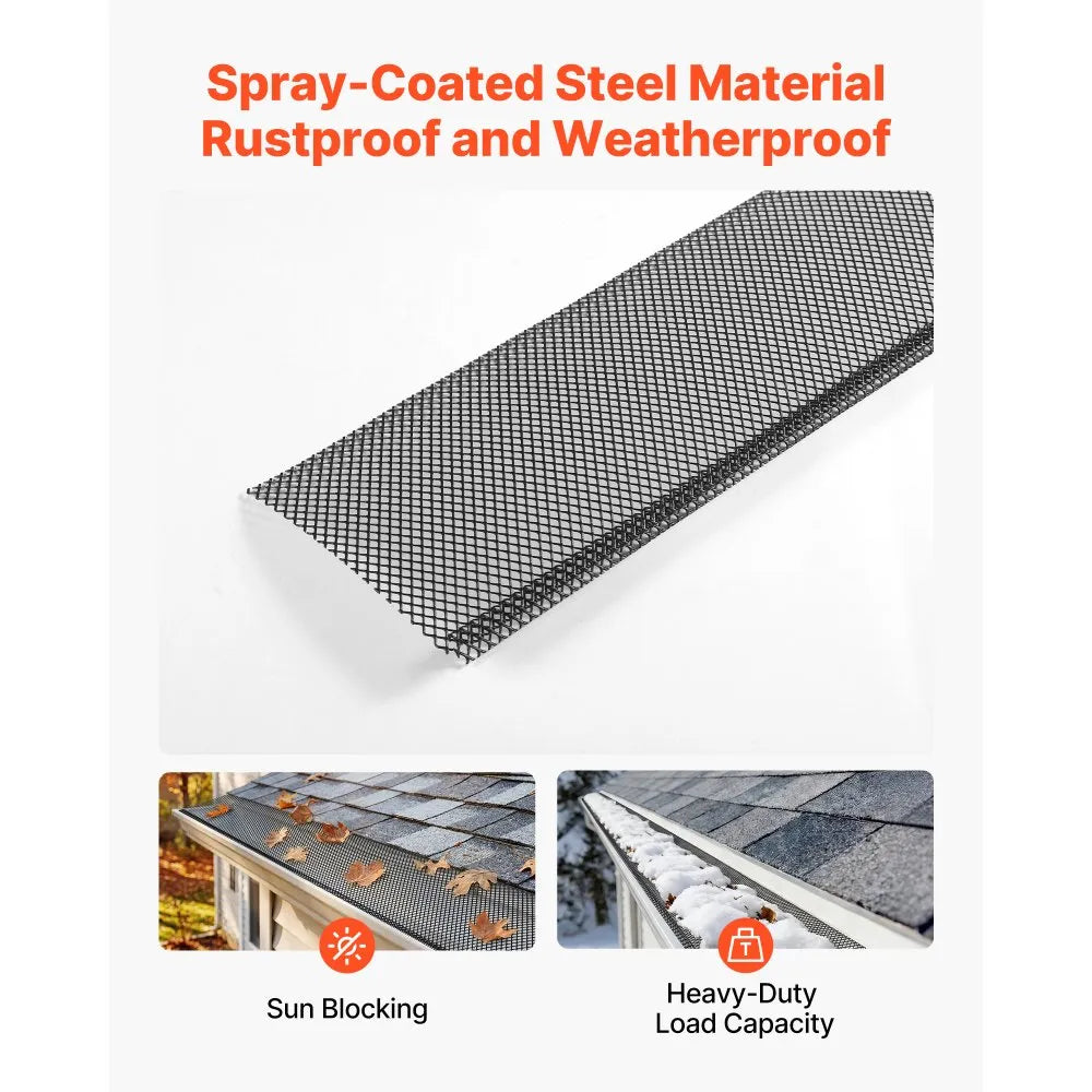VEVOR Gutter Guard, 6 in Powder-Coated Steel Gutter Screen, Heavy-Duty 120 ft Length, 0.04 in Thickness, Leaf Guard for Debris and Leaves, Easy DIY Install, Fits 6" Standard Systems, 40 Pack, Black