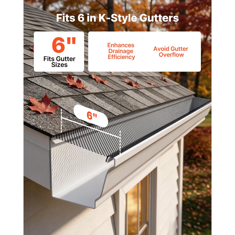 VEVOR Gutter Guard, 6 in Powder-Coated Steel Gutter Screen, Heavy-Duty 75 ft Length, 0.04 in Thickness, Leaf Guard for Debris and Leaves, Easy DIY Install, Fits 6" Standard Systems, 25 Pack, Black