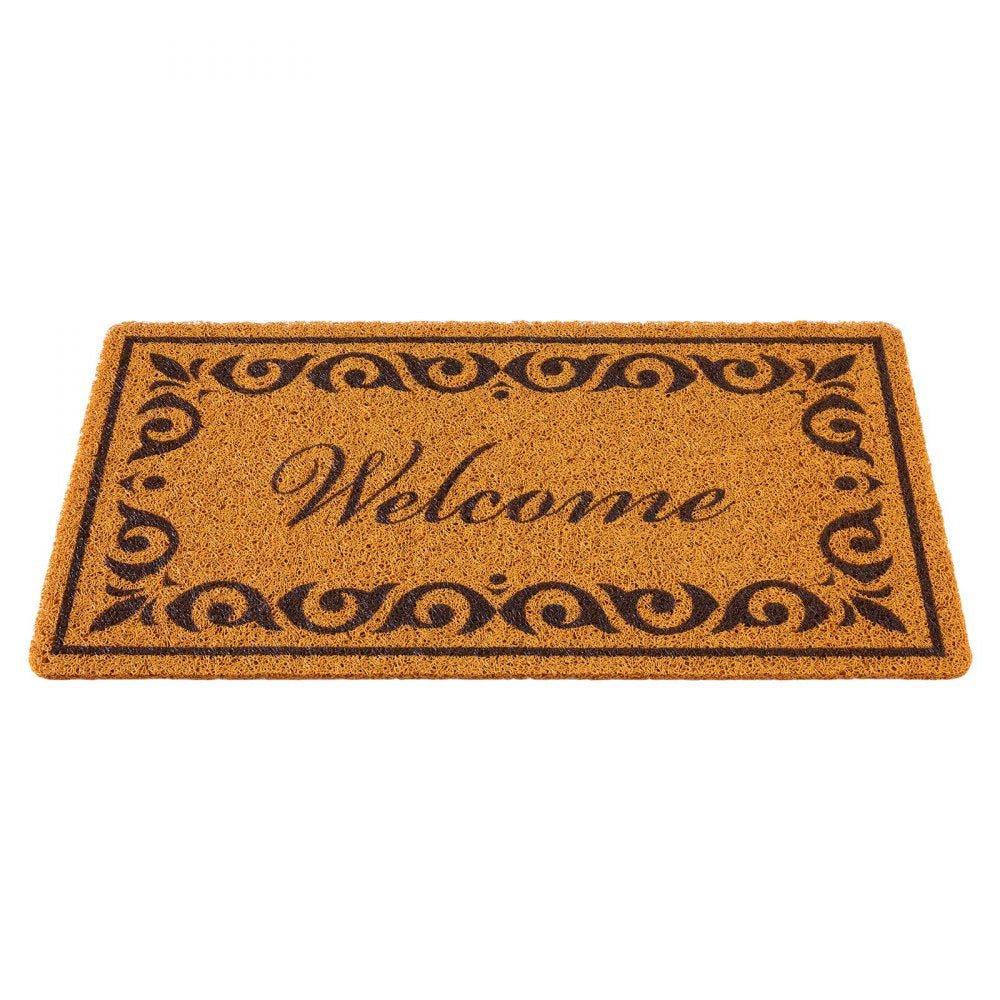 VEVOR Door Mat, Welcome Doormat for Outdoor Entrance, 29.5" x 17" All-Weather Faux Coir Entryway Mat with Non-Slip Backing, Low-Profile & Easy-to-Clean Front Door Mats for Garage, Backyard, Patio
