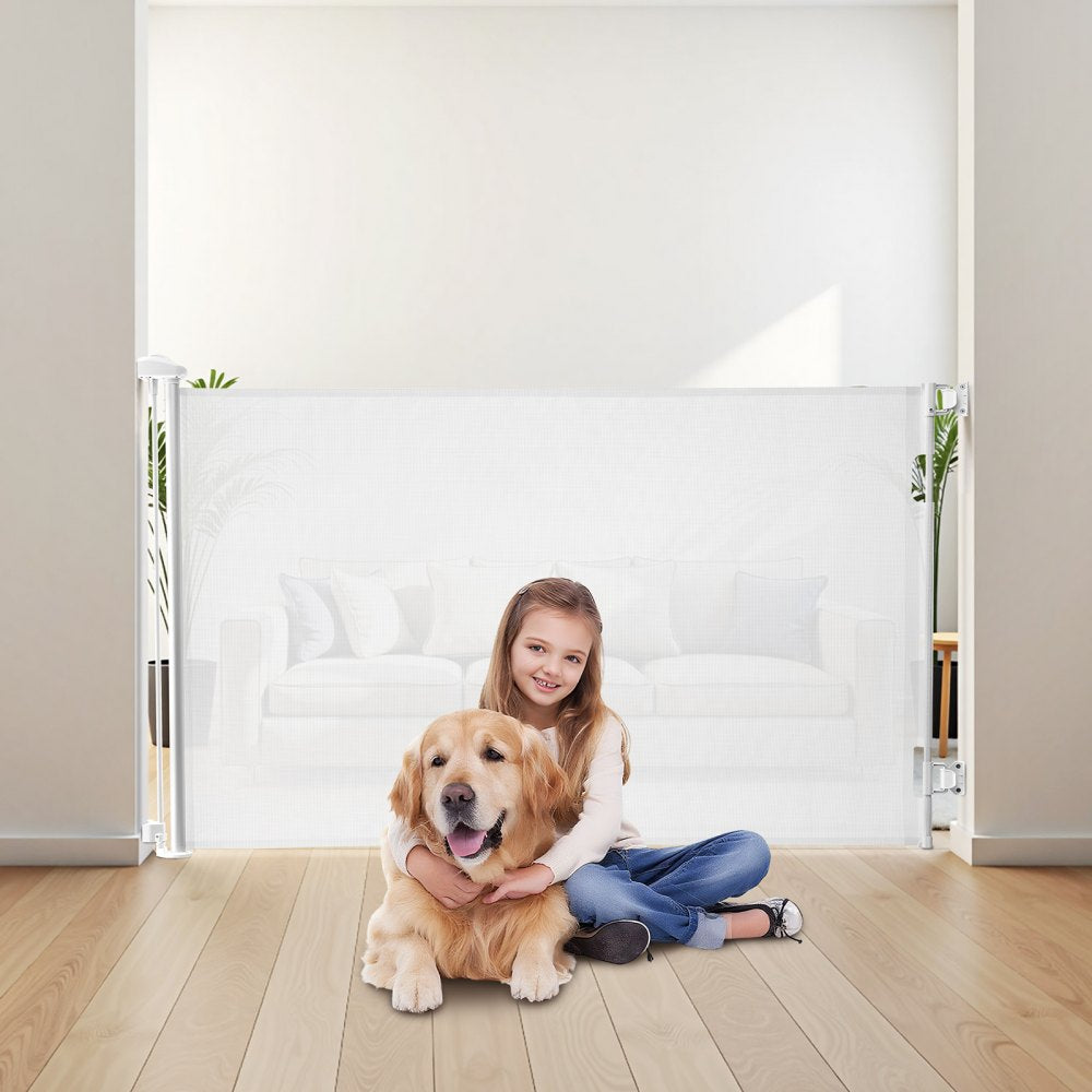 VEVOR Retractable Baby Gate, Extends to 72.8 inch Wide, 31.3 inch Tall, with Security Lock, Easy to Use, Walk Through Without Tripping, Mesh Dog Gate for Stairs, Hallways, Indoor/Outdoor, White