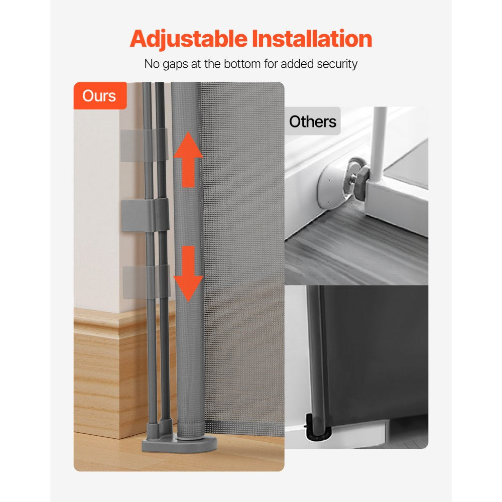 VEVOR Retractable Baby Gate, 34 inch Tall, Extends up to 110 inch Wide, Retractable Gate for Kids or Pets, Mesh Material, Easy to Install for Indoor Stairs, Doorways, Hallways, Playrooms, Gray