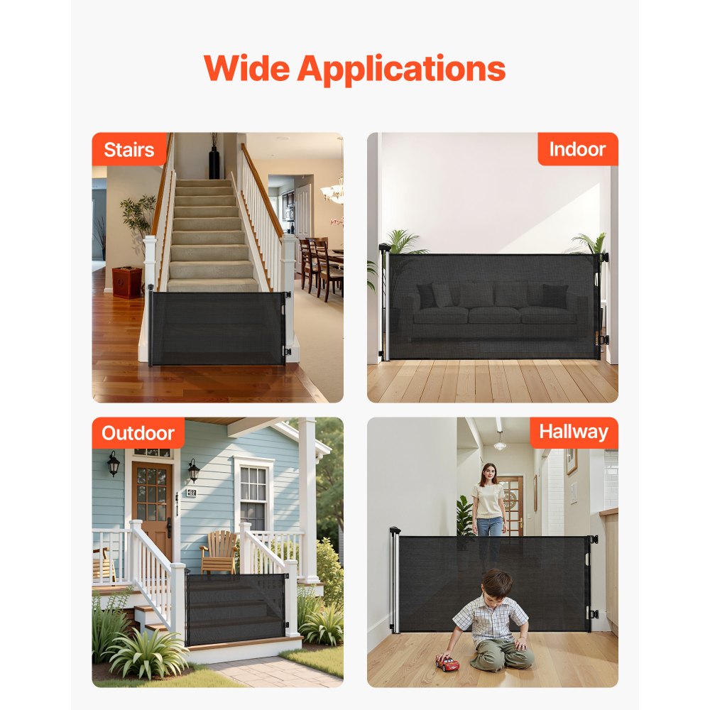 VEVOR Retractable Baby Gate, Extends to 56.3 inch Wide, 31.3 inch Tall, with Security Lock, Easy to Use, Walk Through Without Tripping, Mesh Dog Gate for Stairs, Hallways, Indoor/Outdoor, Black