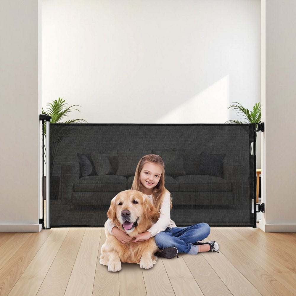 VEVOR Retractable Baby Gate, Extends to 56.3 inch Wide, 31.3 inch Tall, with Security Lock, Easy to Use, Walk Through Without Tripping, Mesh Dog Gate for Stairs, Hallways, Indoor/Outdoor, Black