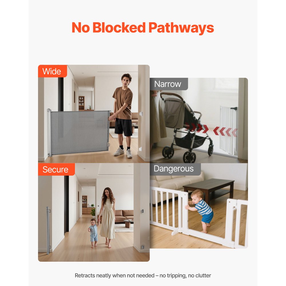 VEVOR Retractable Baby Gate, Extends to 57 inch Wide, 38.5 inch Tall, with Security Lock, Easy to Use, Walk Through Without Tripping, Mesh Dog Gate for Stairs, Hallways, Indoor/Outdoor, Gray