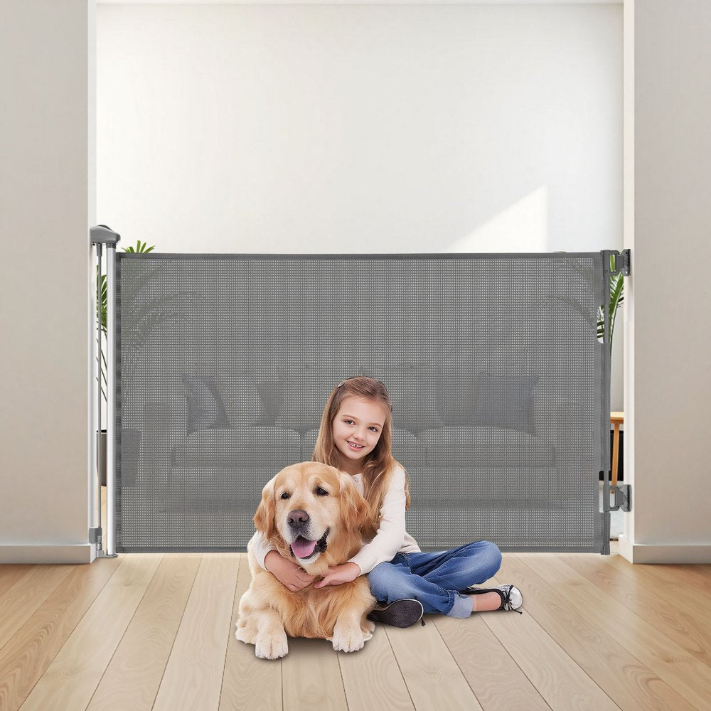 VEVOR Retractable Baby Gate, Extends to 57 inch Wide, 38.5 inch Tall, with Security Lock, Easy to Use, Walk Through Without Tripping, Mesh Dog Gate for Stairs, Hallways, Indoor/Outdoor, Gray