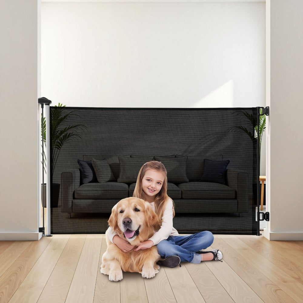 VEVOR Retractable Baby Gate, Extends to 57 inch Wide, 38.5 inch Tall, with Security Lock, Easy to Use, Walk Through Without Tripping, Mesh Dog Gate for Stairs, Hallways, Indoor/Outdoor, Black