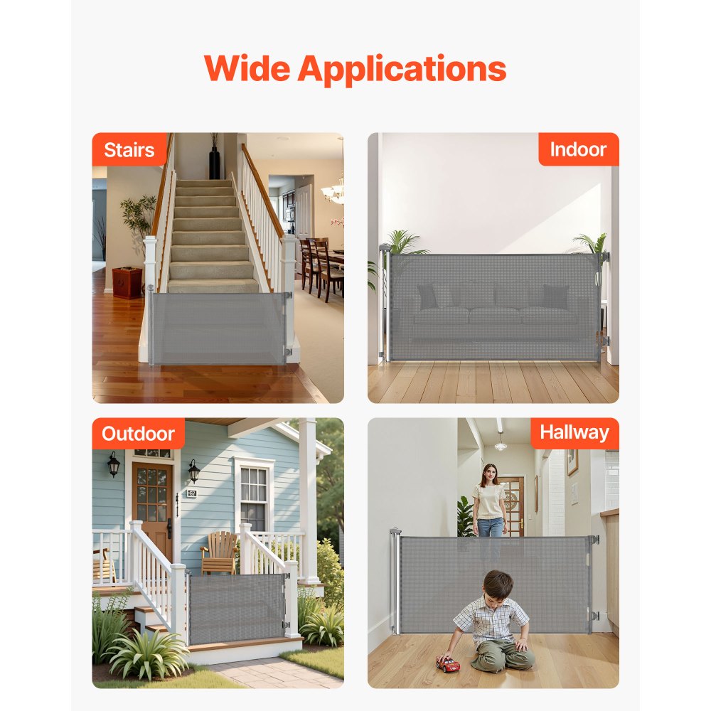 VEVOR Retractable Baby Gate, Extends to 56.3 inch Wide, 31.3 inch Tall, with Security Lock, Easy to Use, Walk Through Without Tripping, Mesh Dog Gate for Stairs, Hallways, Indoor/Outdoor, Gray