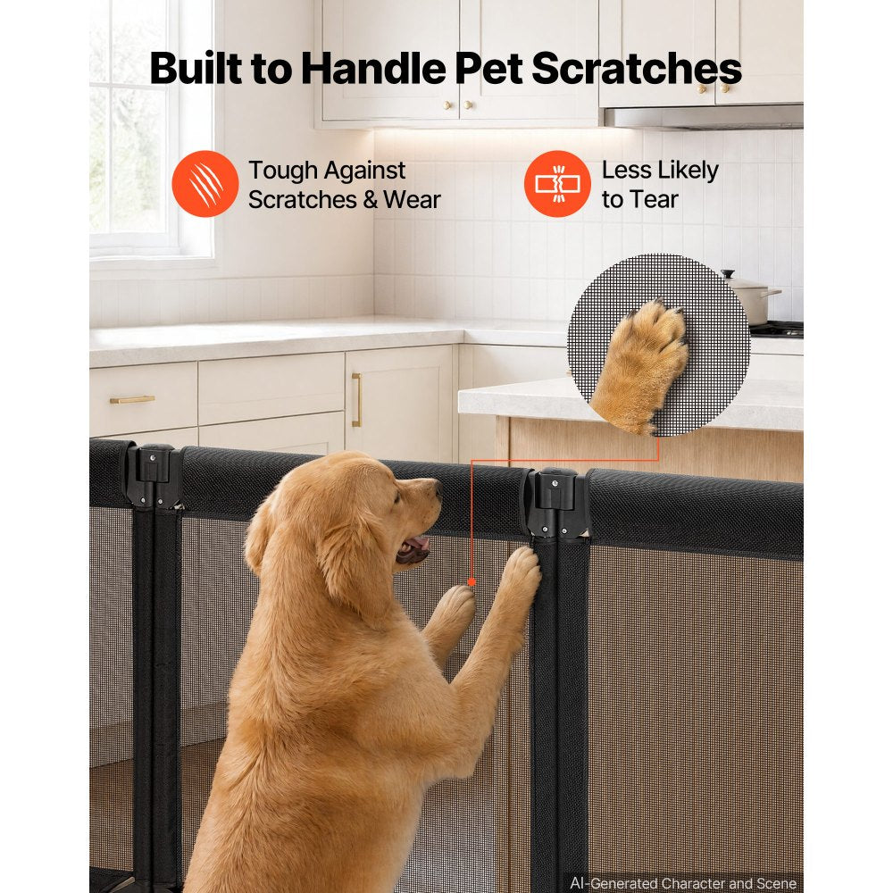 VEVOR Freestanding Dog Gate 29" Tall 6-Panel Foldable Mesh Pet Gate Black, For Stairs Doorways, Breathable and Soft Mesh, Freestanding or Wall Mount, Flexible Shapes, Extra-Wide Design, Easy to Store