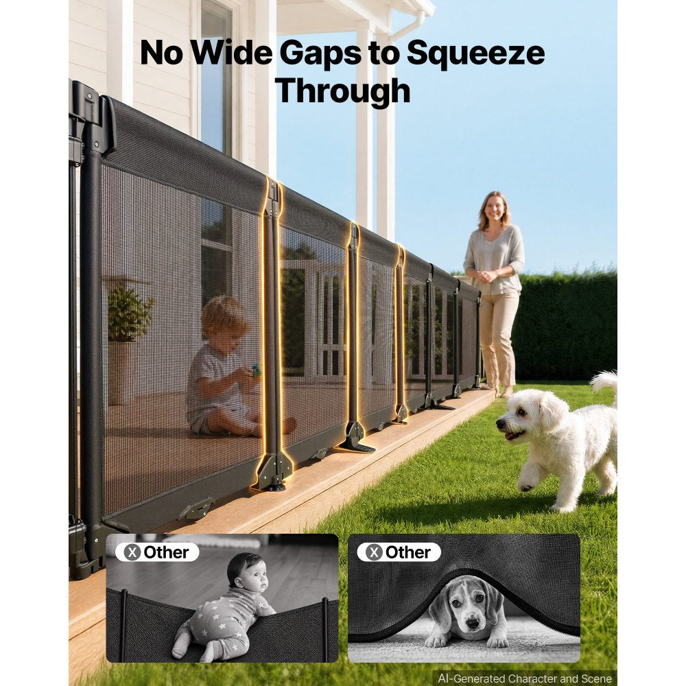 VEVOR Freestanding Dog Gate 29" Tall 6-Panel Foldable Mesh Pet Gate Black, For Stairs Doorways, Breathable and Soft Mesh, Freestanding or Wall Mount, Flexible Shapes, Extra-Wide Design, Easy to Store