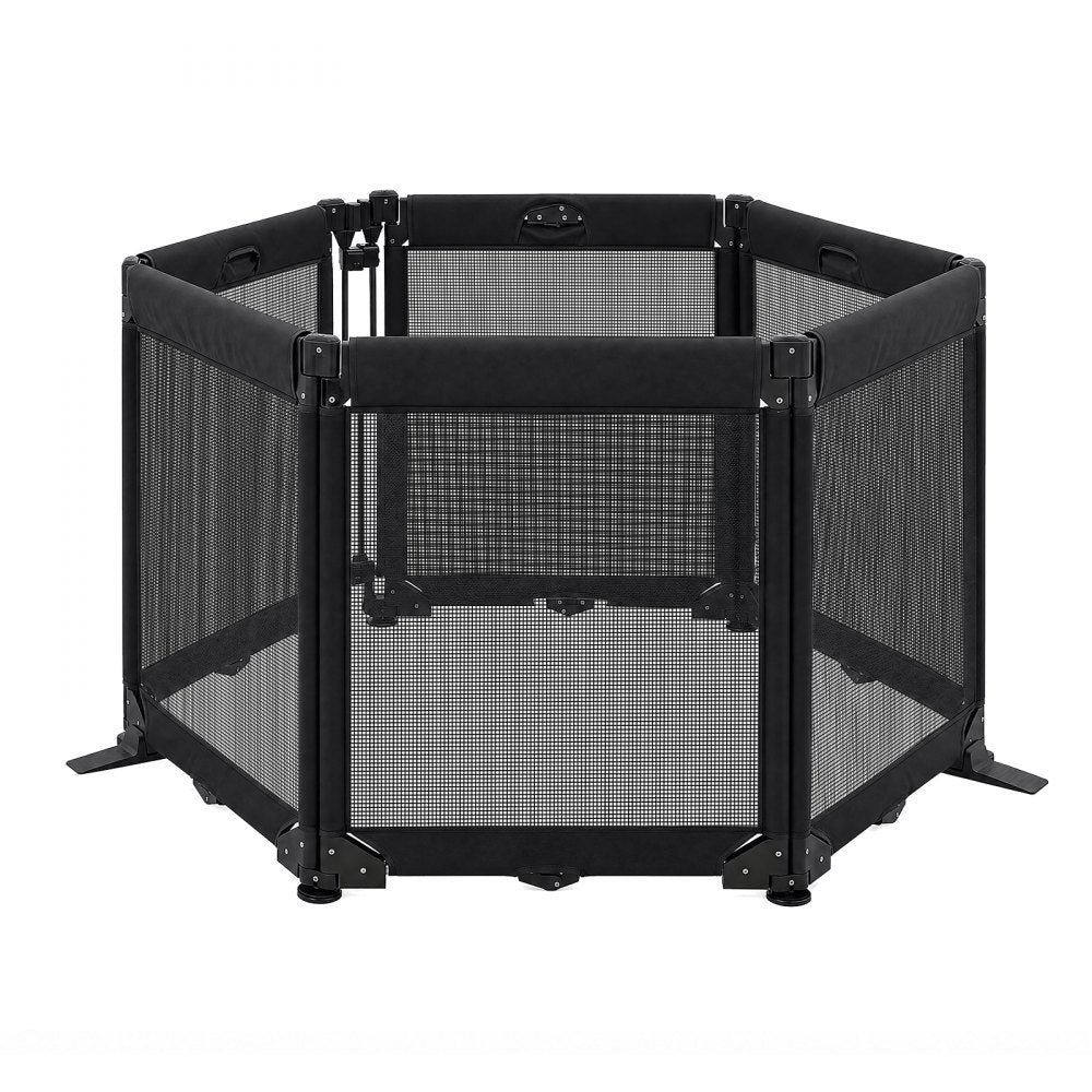 VEVOR Freestanding Dog Gate 29" Tall 6-Panel Foldable Mesh Pet Gate Black, For Stairs Doorways, Breathable and Soft Mesh, Freestanding or Wall Mount, Flexible Shapes, Extra-Wide Design, Easy to Store