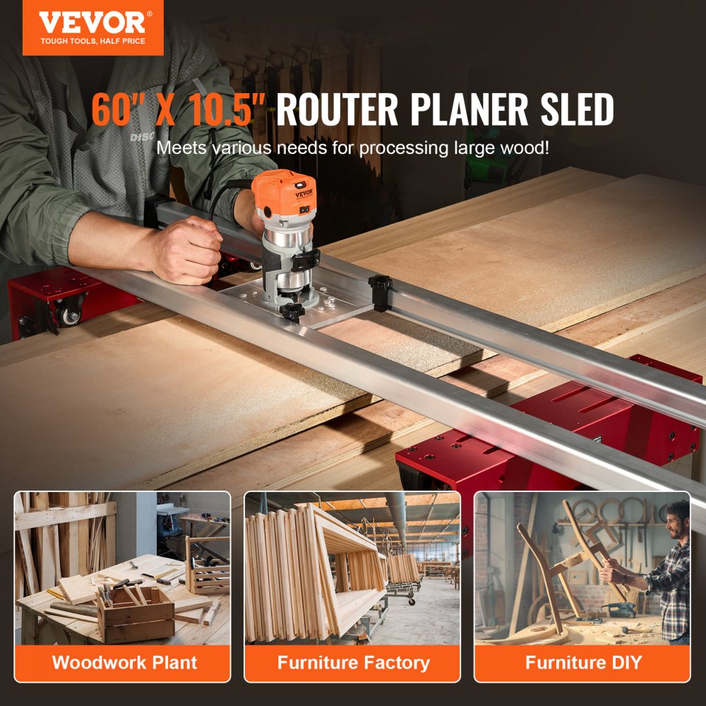 VEVOR Router Sled, 60 inches, Portable and Adjustable Slab Flattening Jig DIY Woodworking Router Sled for Flattening Slabs for Wood Flattening, Home DIY