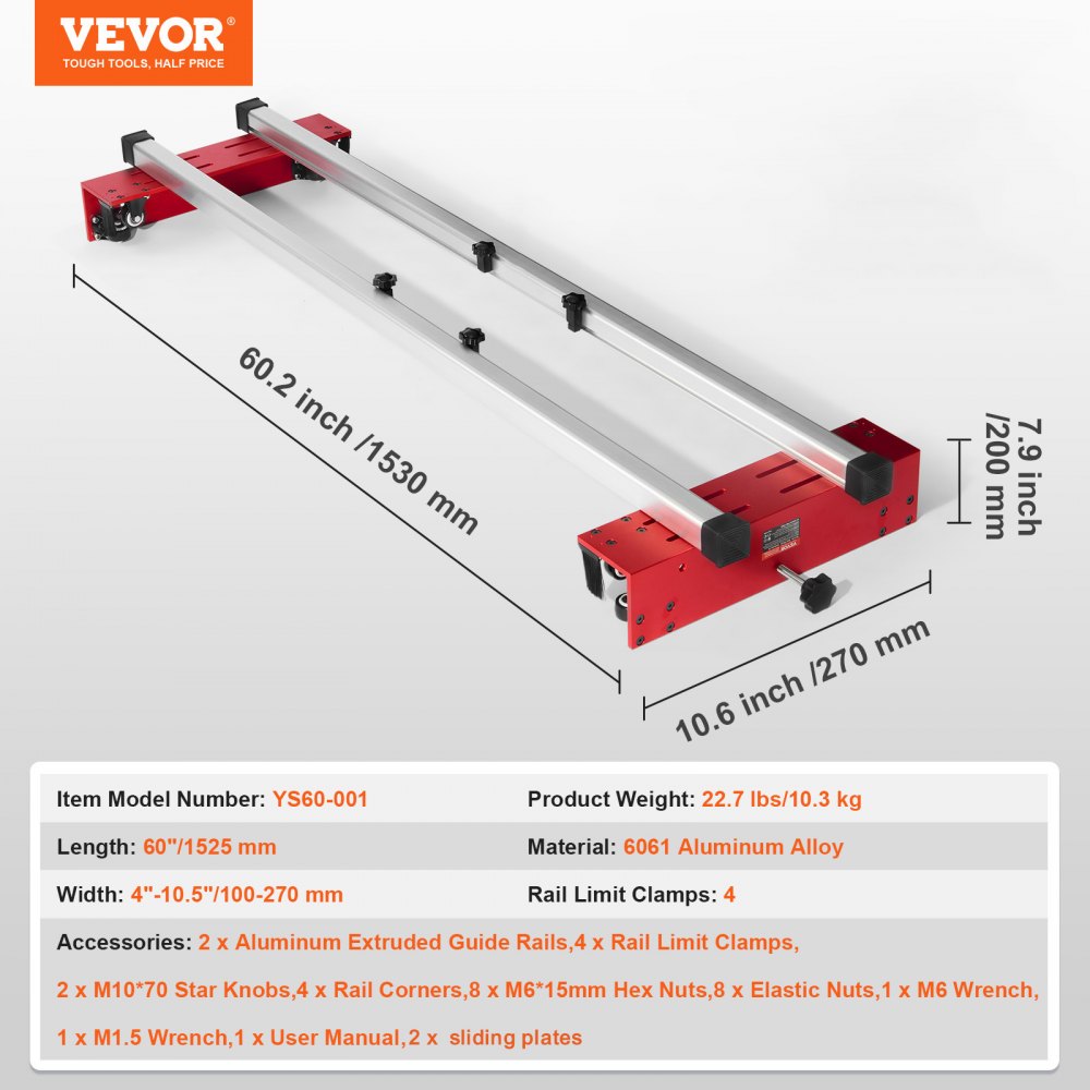 VEVOR Router Sled, 60 inches, Portable and Adjustable Slab Flattening Jig DIY Woodworking Router Sled for Flattening Slabs for Wood Flattening, Home DIY