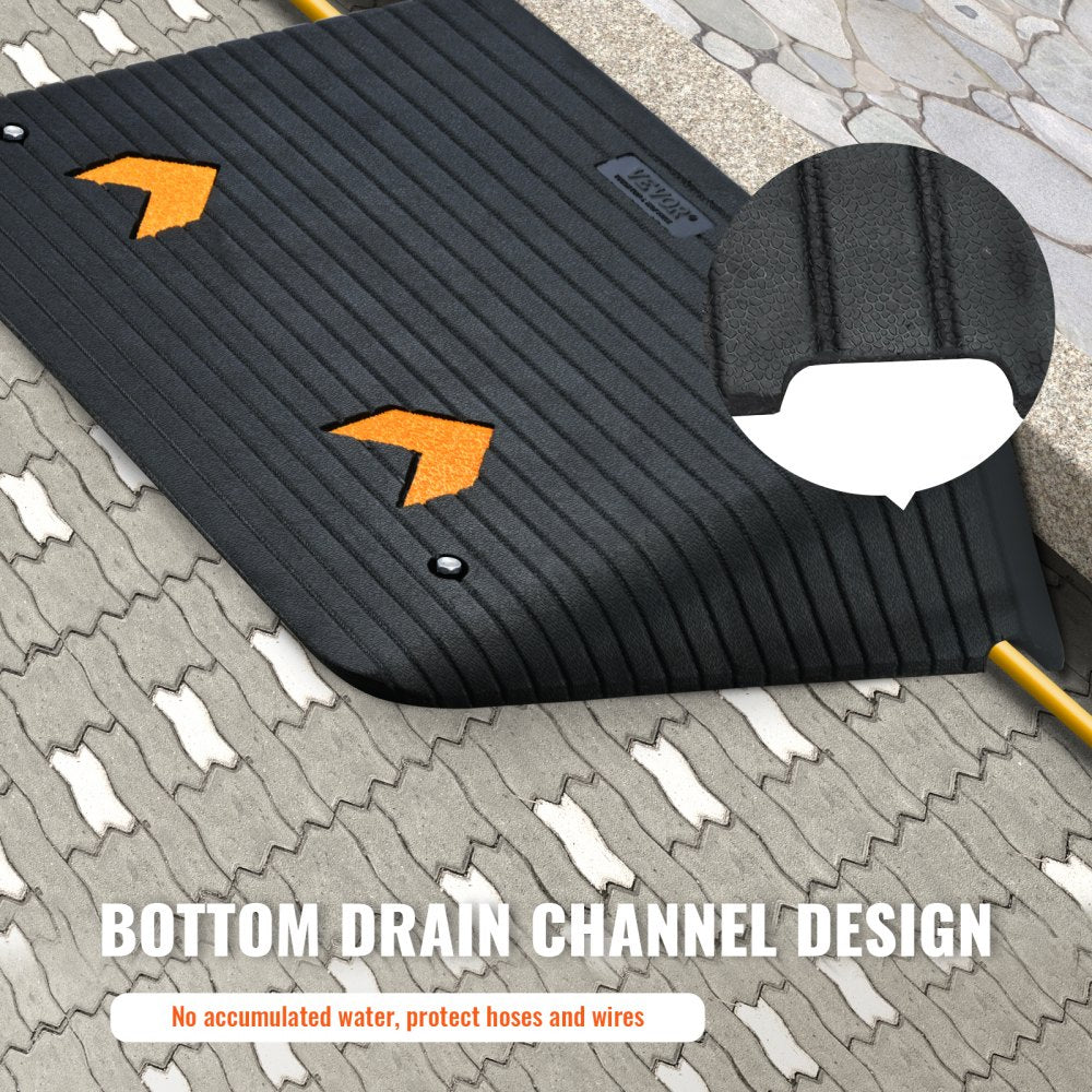 VEVOR Upgraded Rubber Threshold Ramp, 4" Rise Door Ramp with 1 Channel, Natural Rubber Car Ramp with Non-Slip Textured Surface, 33069 lbs Load Capacity Curb Ramp for Wheelchair and Scooter