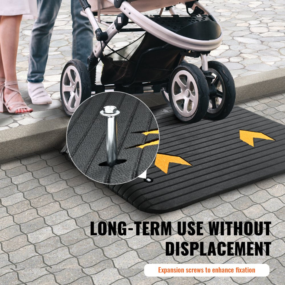 VEVOR Upgraded Rubber Threshold Ramp, 4" Rise Door Ramp with 1 Channel, Natural Rubber Car Ramp with Non-Slip Textured Surface, 33069 lbs Load Capacity Curb Ramp for Wheelchair and Scooter