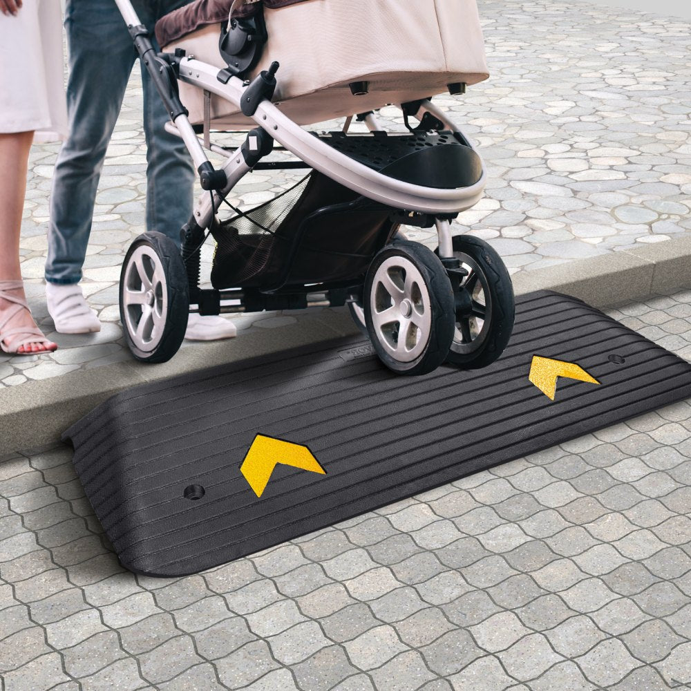 VEVOR Upgraded Rubber Threshold Ramp, 1.5" Rise Wheelchair Ramp Doorway, Natural Curb Ramp Rated 33069 lbs Load Capacity, Non-Slip Textured Surface Rubber Curb Ramp for Wheelchair and Scooter