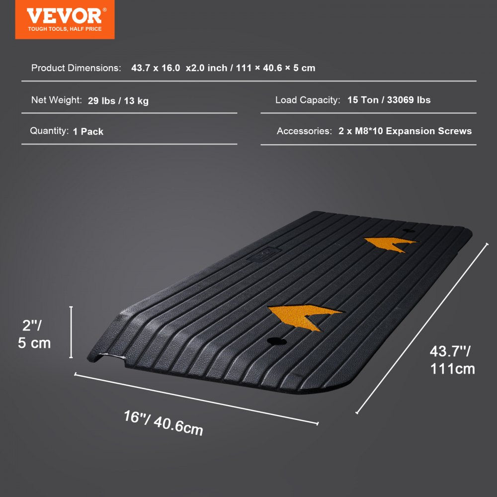 VEVOR Rubber Threshold Ramp, 2" Rise Threshold Ramp Doorway, Recycled Rubber Power Threshold Ramp Rated 33069 lbs Load Capacity, Non-Slip Surface Rubber Solid Threshold Ramp for Wheelchair and Scooter