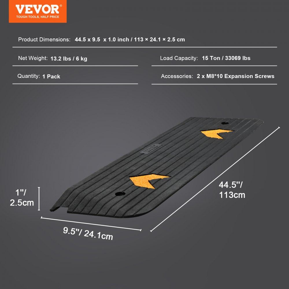 VEVOR Upgraded Rubber Threshold Ramp, 1" Rise Wheelchair Ramp Doorway, Natural Curb Ramp Rated 33069 lbs Load Capacity, Non-Slip Textured Surface Rubber Curb Ramp for Wheelchair and Scooter