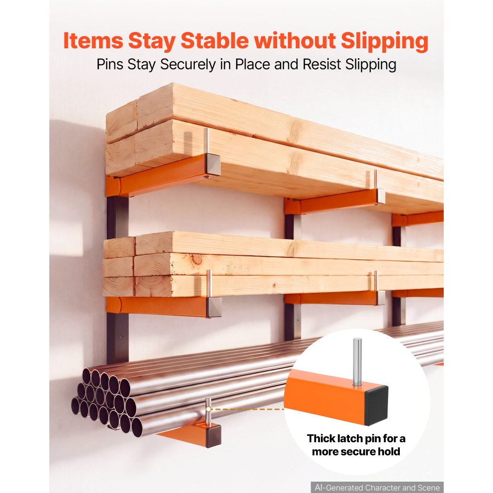 VEVOR Lumber Rack, 3-Tier 2-Pack 110 lbs per Tier, Foldable Wood Storage, Wall-mounted for Garages, Workshops, Warehouse, Basement, Heavy-Duty Cantilever Arms, Locking Pins, Steel, Orange & Black