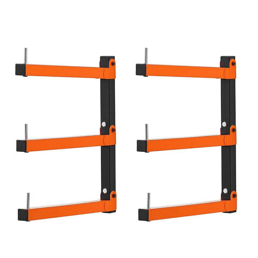 VEVOR Lumber Rack, 3-Tier 2-Pack 110 lbs per Tier, Foldable Wood Storage, Wall-mounted for Garages, Workshops, Warehouse, Basement, Heavy-Duty Cantilever Arms, Locking Pins, Steel, Orange & Black