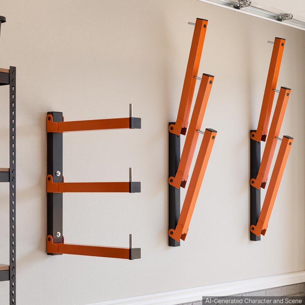 VEVOR Lumber Rack, 3-Tier 3-Pack 110 lbs per Tier, Foldable Wood Storage, Wall-mounted for Garages, Workshops, Warehouse, Basement, Heavy-Duty Cantilever Arms, Locking Pins, Steel, Orange & Black