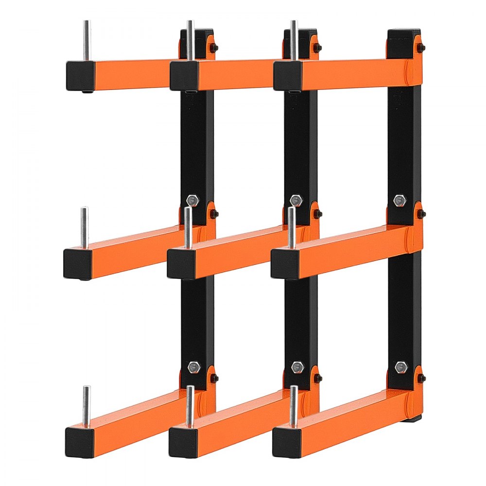 VEVOR Lumber Rack, 3-Tier 3-Pack 110 lbs per Tier, Foldable Wood Storage, Wall-mounted for Garages, Workshops, Warehouse, Basement, Heavy-Duty Cantilever Arms, Locking Pins, Steel, Orange & Black