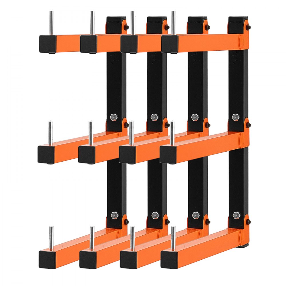 VEVOR Lumber Rack, 3-Tier 4-Pack 110 lbs per Tier, Foldable Wood Storage, Wall-mounted for Garages, Workshops, Warehouse, Basement, Heavy-Duty Cantilever Arms, Locking Pins, Steel, Orange & Black
