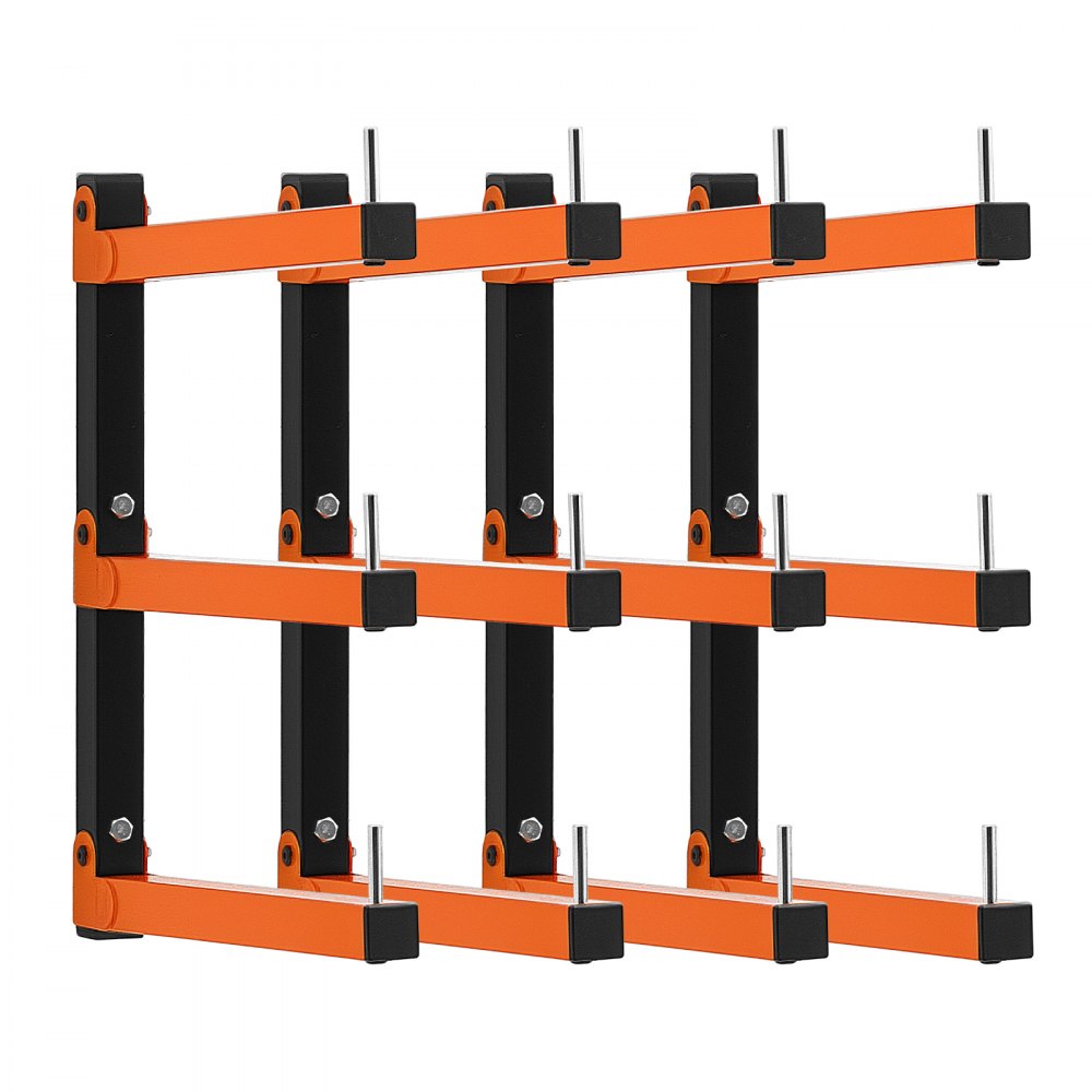 VEVOR Lumber Rack, 3-Tier 4-Pack 110 lbs per Tier, Foldable Wood Storage, Wall-mounted for Garages, Workshops, Warehouse, Basement, Heavy-Duty Cantilever Arms, Locking Pins, Steel, Orange & Black