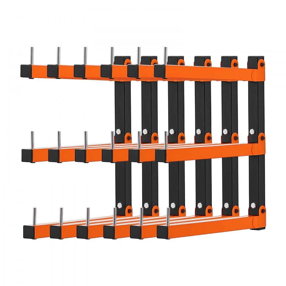 VEVOR Lumber Rack, 3-Tier 6-Pack 110 lbs per Tier, Foldable Wood Storage, Wall-mounted for Garages, Workshops, Warehouse, Basement, Heavy-Duty Cantilever Arms, Locking Pins, Steel, Orange & Black