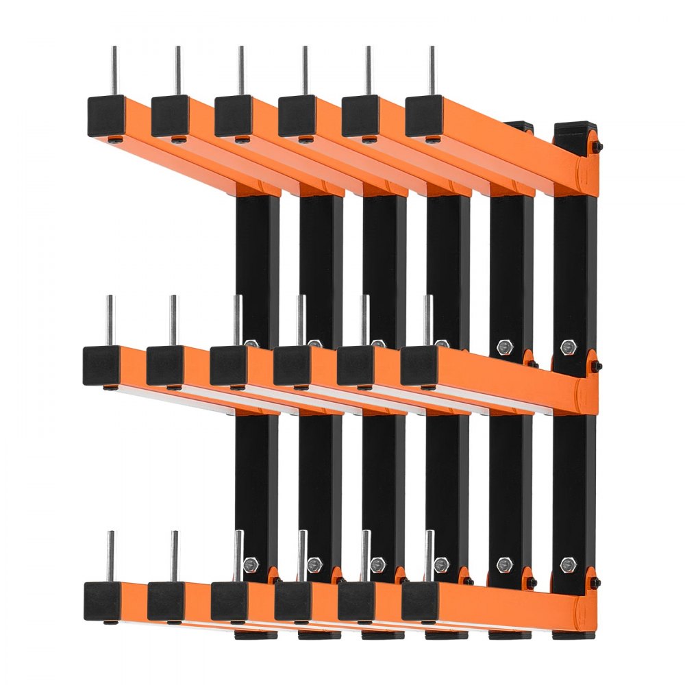 VEVOR Lumber Rack, 3-Tier 6-Pack 110 lbs per Tier, Foldable Wood Storage, Wall-mounted for Garages, Workshops, Warehouse, Basement, Heavy-Duty Cantilever Arms, Locking Pins, Steel, Orange & Black