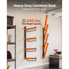 VEVOR Lumber Rack, 4-Tier 2-Pack 110 lbs per Tier, Foldable Wood Storage, Wall-mounted for Garages, Workshops, Warehouse, Heavy-Duty Cantilever Arms, 3-Level Adjustment, Steel, Orange & Black