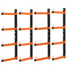 VEVOR Lumber Rack, 4-Tier 4-Pack 110 lbs per Tier, Foldable Wood Storage, Wall-mounted for Garages, Workshops, Warehouse, Heavy-Duty Cantilever Arms, 3-Level Adjustment, Steel, Orange & Black