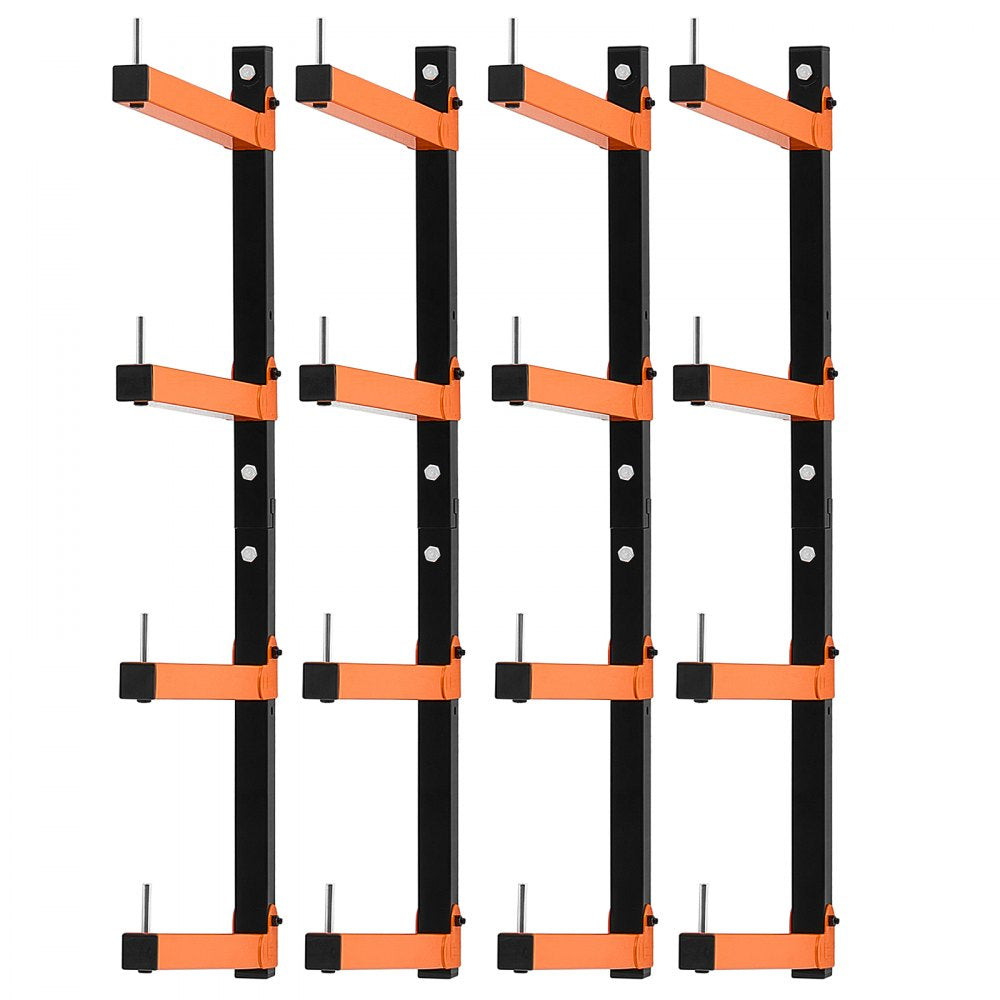 VEVOR Lumber Rack, 4-Tier 4-Pack 110 lbs per Tier, Foldable Wood Storage, Wall-mounted for Garages, Workshops, Warehouse, Heavy-Duty Cantilever Arms, 3-Level Adjustment, Steel, Orange & Black