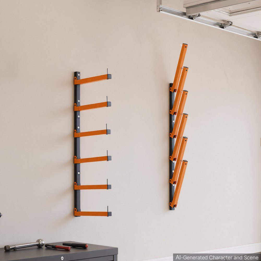 VEVOR Lumber Rack, 6-Tier 2-Pack 110 lbs per Tier, Foldable Wood Storage, Wall-mounted for Garages, Workshops, Warehouse, Basement, Heavy-Duty Cantilever Arms, Locking Pins, Steel, Orange & Black