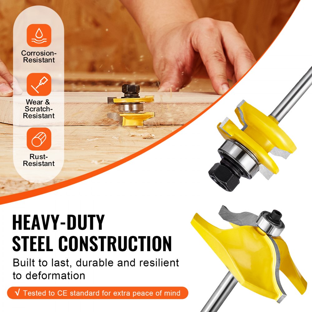 VEVOR Router Bits Set, 3 Pieces, Carbide Router Bit Kit with 1/4 Inch Shank, Wood Carrying Case, Woodworking Tools for Professional and Beginners Carpenter, for Wood MDF Particle Board Plywood