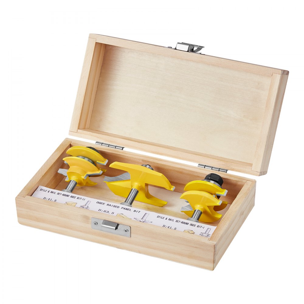 VEVOR Router Bits Set, 3 Pieces, Carbide Router Bit Kit with 1/4 Inch Shank, Wood Carrying Case, Woodworking Tools for Professional and Beginners Carpenter, for Wood MDF Particle Board Plywood