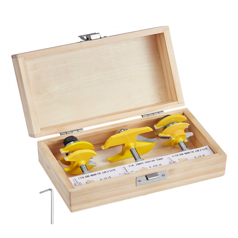 VEVOR Router Bits Set, 3 Pieces, Carbide Router Bit Kit with 1/4 Inch Shank, Wood Carrying Case, Woodworking Tools for Professional and Beginners Carpenter, for Wood MDF Particle Board Plywood