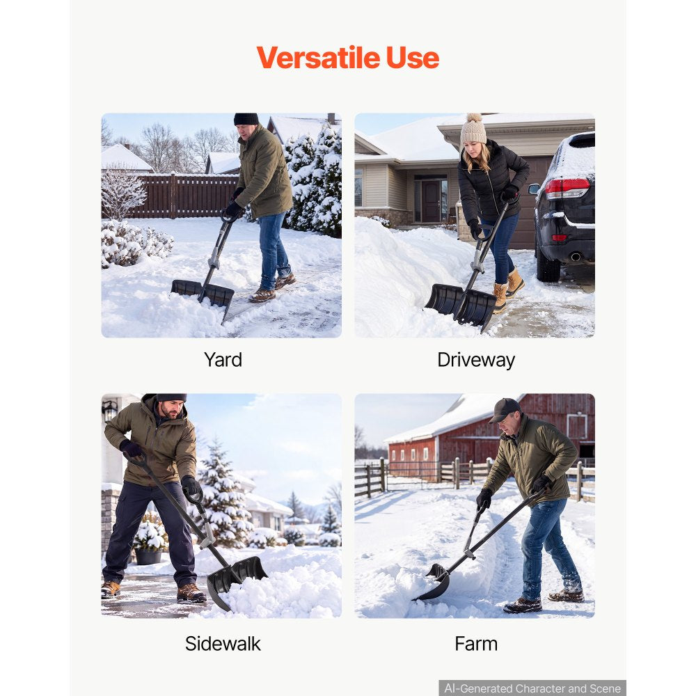 VEVOR Snow Shovel for Driveway 18" Plastic Shovel Assist Handle & D-Grip, for Home Garden Camping Outdoor Use, Steel Strip, Large Capacity Lightweight Snow Removal Tool with Extended Steel Handle
