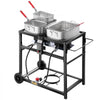 VEVOR Outdoor Propane Deep Fryer, Dual-Tank 18QTx2 Commercial Fryer, Multi-Purpose Portable Frying Cart with Wheel, 3 Basket, 2 Thermometer, Stainless Steel Cooker for Fish Fry Wings Fries, 40,000 BTU
