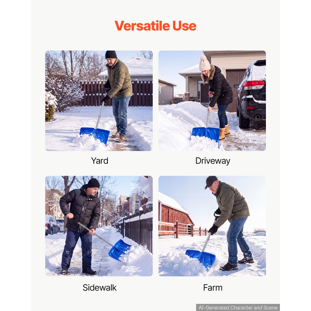 VEVOR Snow Shovel for Driveway 18" Wide Plastic Shovel with D-Grip Handle, for Home Garden Camping Outdoor Use, Steel Strip, Large Capacity Lightweight Snow Removal Tool with Extended Steel Handle