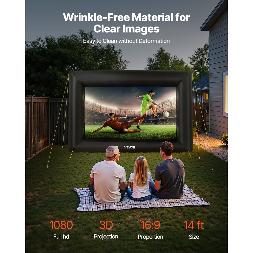 VEVOR 14FT Inflatable Projector Screen, Inflatable Movie Screen Outdoor with 120W Air Blower Projector Screen Oxford Fabric Material Blow Up Screen for Outdoor Backyard, Home Theater, Theme Party