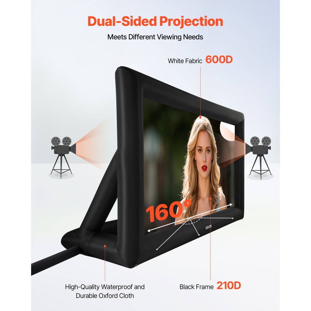 VEVOR 20FT Inflatable Projector Screen, Inflatable Movie Screen Outdoor with 250W Air Blower Projector Screen Oxford Fabric Material Blow Up Screen for Outdoor Backyard, Home Theater, Theme Party