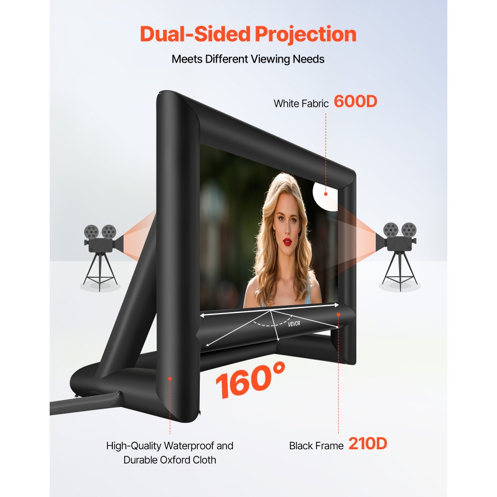 VEVOR 18FT Inflatable Movie Screen, Inflatable Projector Screen with Portable Storage Bag, 16:9 Easy Set Up Movie Projection for Outdoor Backyard, Home Theater, Theme Party