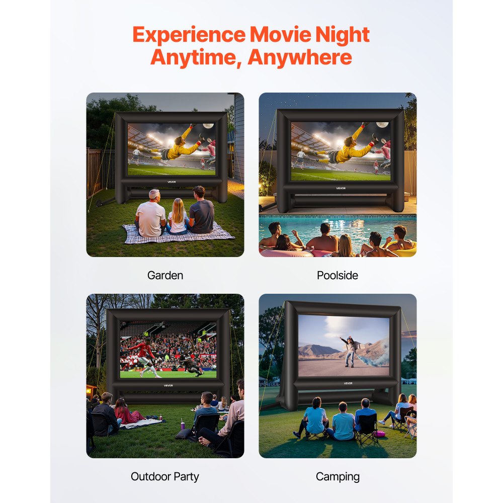 VEVOR 18FT Inflatable Movie Screen, Inflatable Projector Screen with Portable Storage Bag, 16:9 Easy Set Up Movie Projection for Outdoor Backyard, Home Theater, Theme Party
